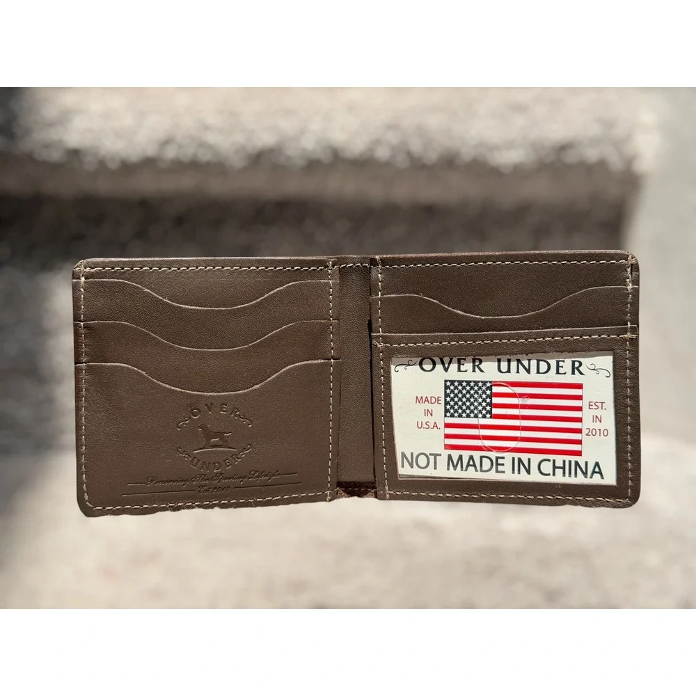 Over Under Traditionalist Genuine Leather Bi-Fold Wallet Brown Made in USA Men